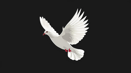 Fototapeta premium White dove isolated on black. Peace - River. Illustration
