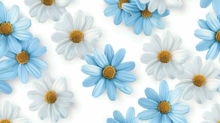 Fototapeta premium Delight your senses with this seamless floral design featuring elegant daisy flowers on a crisp white backdrop.