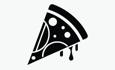 Pizza slice silhouette, melted cheese icon, black vector illustration