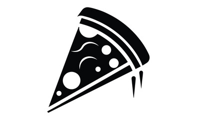 Pizza slice silhouette, melted cheese icon, black vector illustration