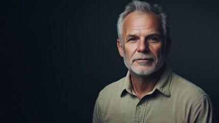 Obraz premium Confident Senior Man with Gray Hair in Casual Attire Against a Dark Background