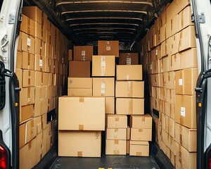 Packed van cargo boxes