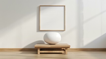 A sleek white poster framed on a wall enhances the modern interior, perfect for a minimalist gallery vibe.