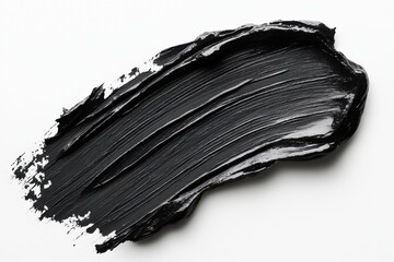 Black Thick Paint Swatch. Dark color smear brush stroke. Isolated on white background. Abstract surface. Simple beauty concept.