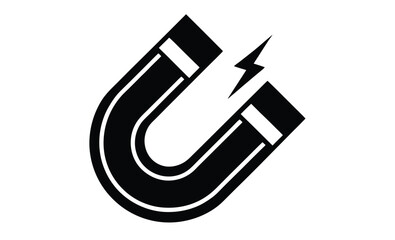 Magnet silhouette, horseshoe magnet icon, black vector illustration