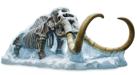 Fototapeta premium Realistic mammoth skeleton encased in ice, showcasing ancient history in a museum setting - frozen mammoth woolly mammoth