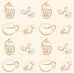 Pattern with Coffee and Sweets.  Color line, vector