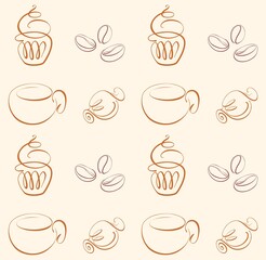 Pattern with Coffee and Sweets.  Color line, vector
