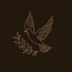 Fototapeta premium Elegant Continuous Line Art Depicting a Dove of Peace Soaring with an Olive Branch Capturing the Essence of Freedom and Serenity in Minimalist Style