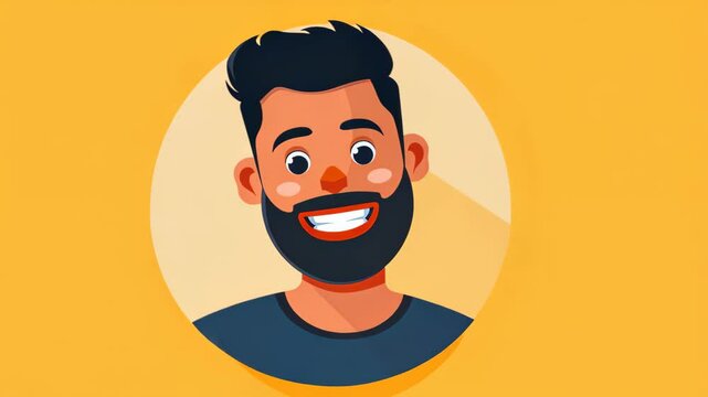 A cheerful young man with a beard and bright smile captivates with his charm in a vibrant yellow backdrop, perfect for influencers.