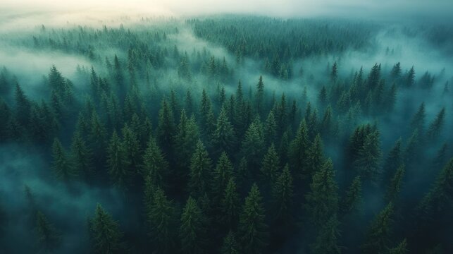 Misty Forest Aerial View