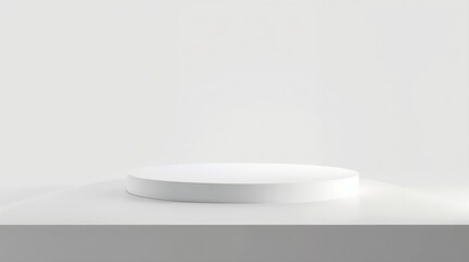 Fototapeta premium Empty white abstract table platform with empty space for product placement and design solutions, blank illuminated white background, blank bright step platform