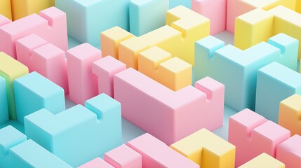 Obraz premium Colorful geometric shapes in pastel tones create a playful abstract landscape of blocks and structures