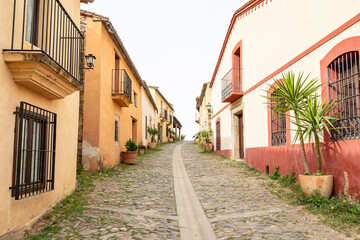 a cobbled street in Granadilla village, municipality of Zarza de Granadilla, province of Caceres, Extremadura, Spain