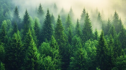Fototapeta premium Misty Forest Canopy Sunrise
