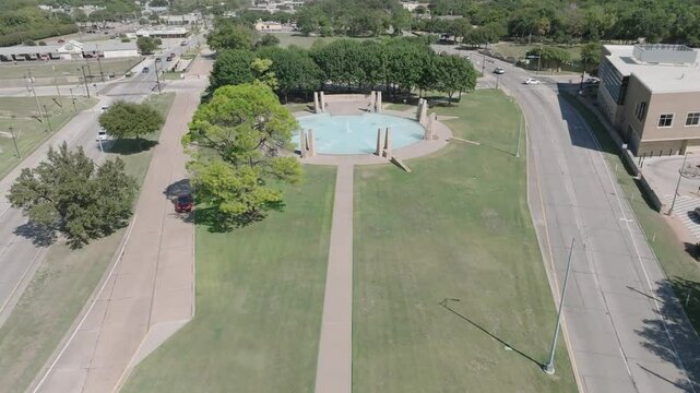 Aerial View of Millennium Park Fountain and Walkway in Irving Texas