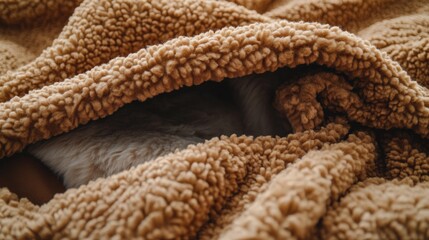 Obraz premium Luxurious fleece-lined plush robe in rich espresso brown folded displaying fluffy interior