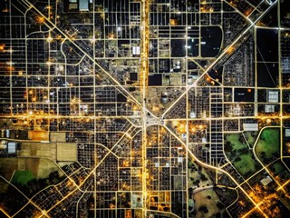 Obraz premium Denison Texas Street Map - Black and White Aerial View, Documentary Style