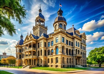 Fototapeta premium Denton County Courthouse, Texas - Historic Downtown Landmark Stock Photo
