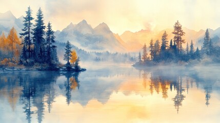 Rideaux Misty Mountain Lake Sunrise Reflection