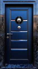Elegant Blue Door. Modern Entry to Residence. Marble Background for home decor