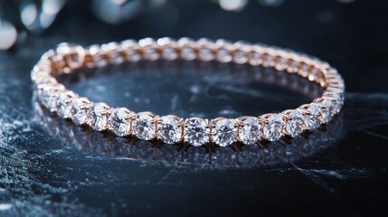 A row of sparkling diamonds arranged in a straight line over a dark surface