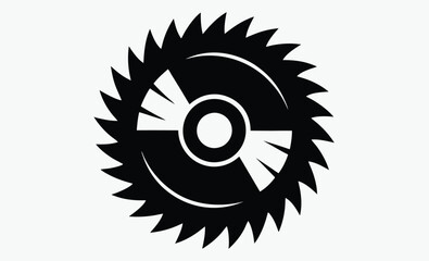 Circular saw blade silhouette, cutting tool icon, black vector illustration