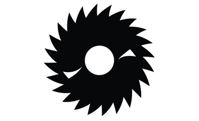 Circular saw blade silhouette, cutting tool icon, black vector illustration
