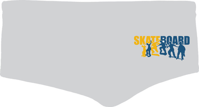 Gray Men's Swim Brief with Skateboard Design