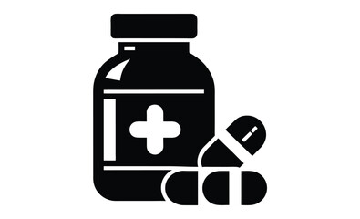 Medicine bottle silhouette, pills icon, pharmaceutical vector illustration