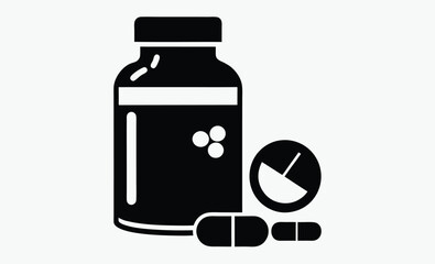 Medicine bottle silhouette, pills icon, pharmaceutical vector illustration