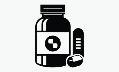 Medicine bottle silhouette, pills icon, pharmaceutical vector illustration
