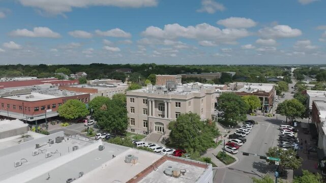 Aerial View of the Historic Downtown McKinney Performing Arts Center & Old Collin County Courthouse