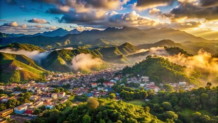 Dramatic Dominican Republic Mountain Vista: Ocoa Town Aerial View