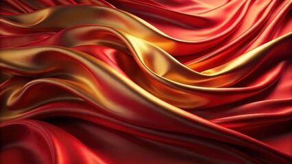 Obraz premium Close-up of luxurious red and gold wavy fabric on a red background , luxury fabric