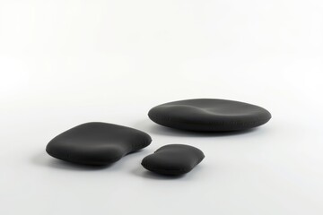 Modern black stone sculptures displayed