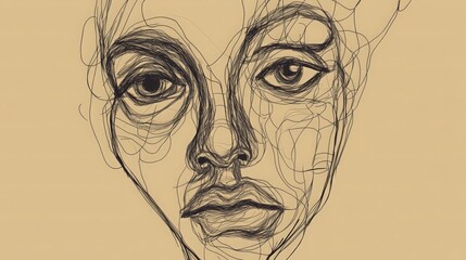 Delicate Line Portrait: Abstract Woman's Face in Linear Art Style
