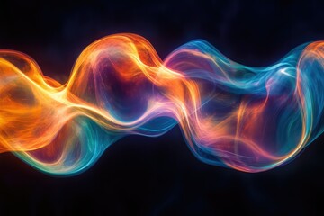 Obraz premium Abstract swirling vibrant orange and blue energy wave on transparent background.