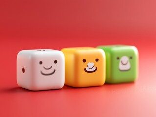 three cartoon blocks on red background