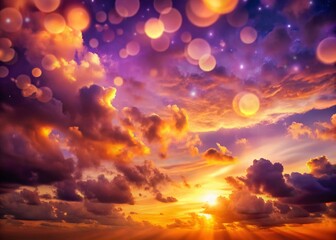 Fototapeta premium Dreamy Sunset: Purple & Orange Clouds with Bokeh Effect - Stock Photo