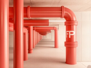 Red Pipes Stretching into the Distance.