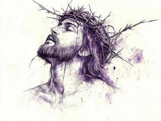 Fototapeta premium Intricate Hand Drawn Mystic Portrait of the Body of Christ Evoking Spiritual Reverence and Timeless Religious Artistry in a Dreamlike Expression