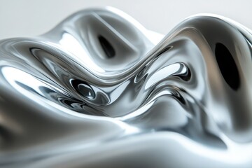 Abstract image of flowing, reflective liquid metal with smooth, undulating curves and highlights.