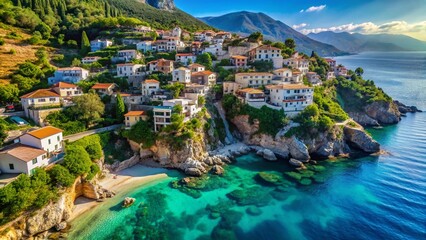Drone View of Dhermi Village, Albanian Riviera: Turquoise Waters & Whitewashed Houses