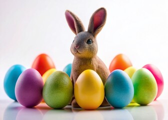 Easter Bunny Silhouette with Colorful Eggs - Spring Holiday Stock Photo