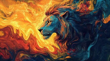 Majestic Lion of Judah Roaring with Regal Strength Amidst a Fiery Sunset Embodying Timeless Christian Valor and Noble Spirit