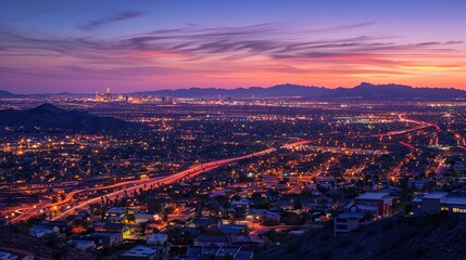 A time-lapse of city lights flickering on as night falls, creating a glowing urban landscape that transitions from day to night.