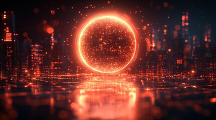 Neon sphere portal over futuristic city