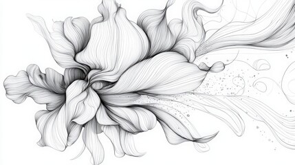 Monochrome floral artwork with exquisite line work, blending organic shapes