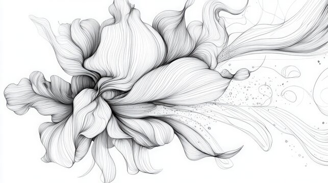 Monochrome floral artwork with exquisite line work, blending organic shapes